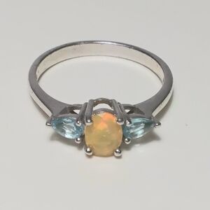 925 Silver Opal & Blue Topaz Ring Sz 9-1/2